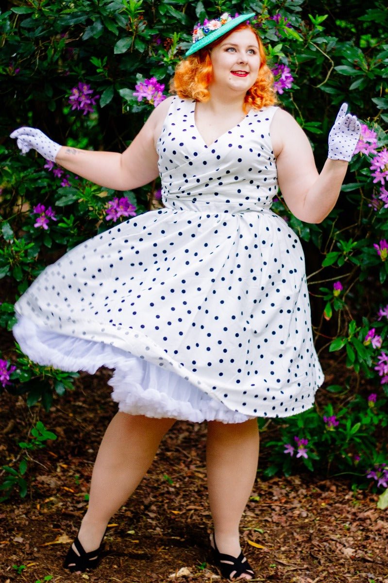 May Crossover Bust White Polka Dot Swing Dress
