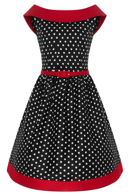Cindy Retro Dress in Black Polka and Red