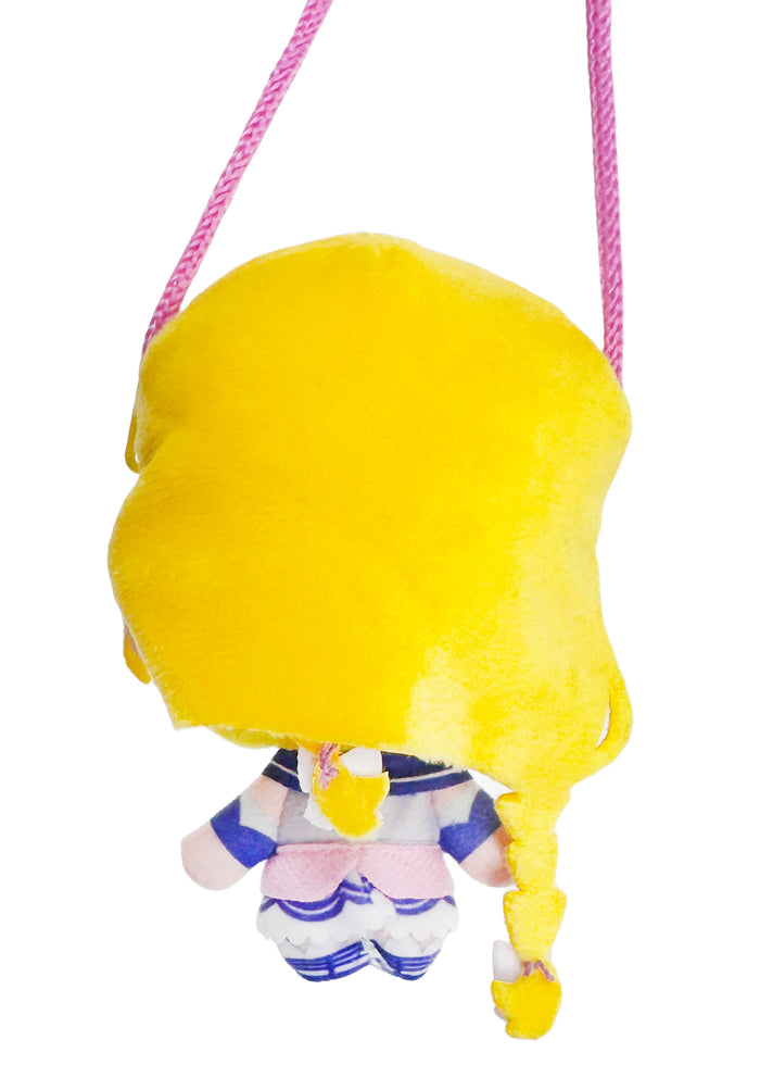 Bandai Wonderful PreCure Inukai Iroha Plush Mascot Mini Pouch in yellow with 3D chibi Iroha magical girl design — back view