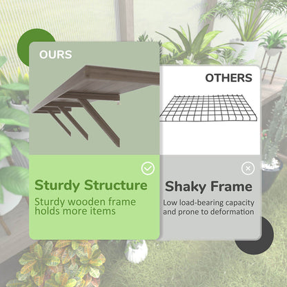 Wooden Greenhouse Shelf, Greenhouse Benches on Side Wall, Greenhouse Shelving for Veikous Greenhouses