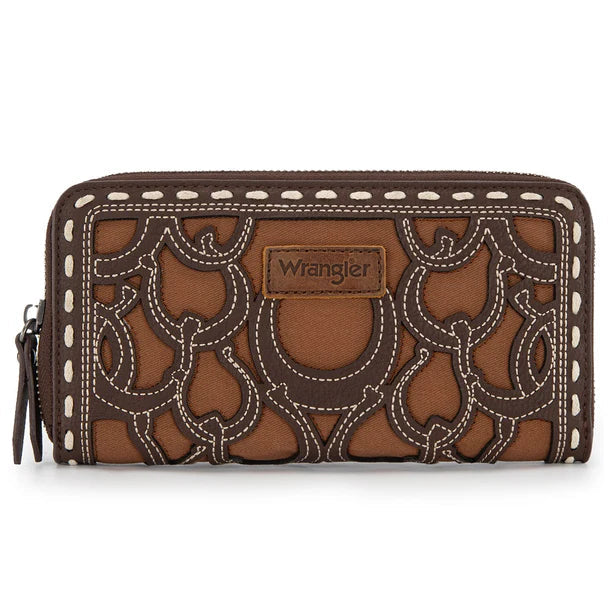 Wrangler Coffee Horseshoe Stitched Cutout Zip Around Wallet WG292-W082CF