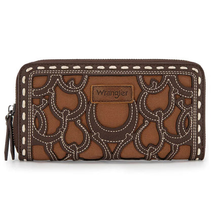Wrangler Coffee Horseshoe Stitched Cutout Zip Around Wallet WG292-W082CF