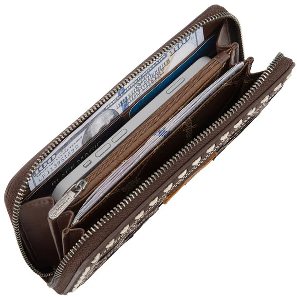 Wrangler Coffee Horseshoe Stitched Cutout Zip Around Wallet WG292-W082CF