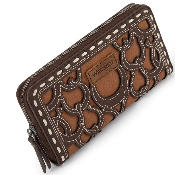Wrangler Coffee Horseshoe Stitched Cutout Zip Around Wallet WG292-W082CF