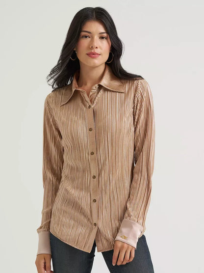 Wrangler X Lainey Wilson Women's Rose Gold Pearl Snap Long Sleeve Western Shirt 112382814