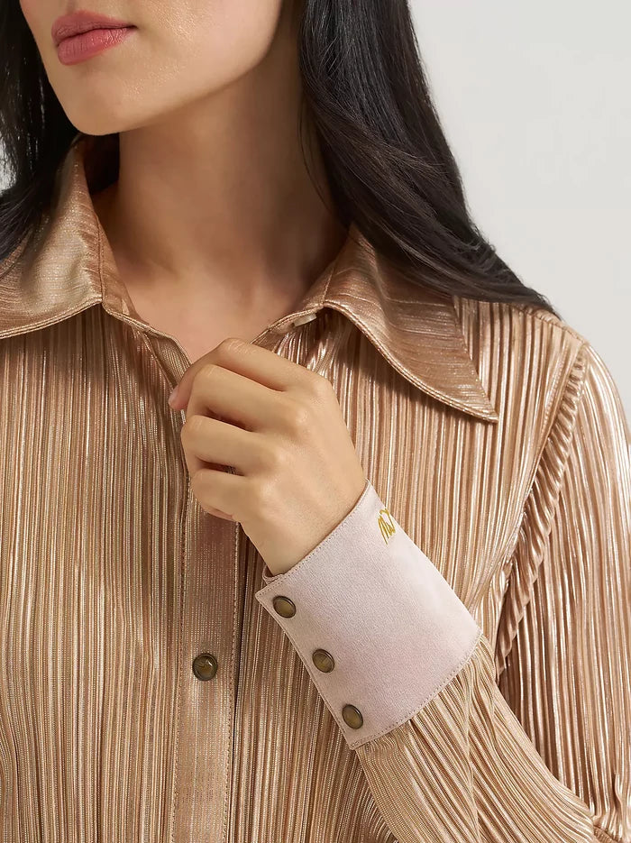 Wrangler X Lainey Wilson Women's Rose Gold Pearl Snap Long Sleeve Western Shirt 112382814