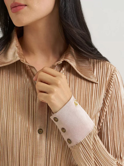 Wrangler X Lainey Wilson Women's Rose Gold Pearl Snap Long Sleeve Western Shirt 112382814