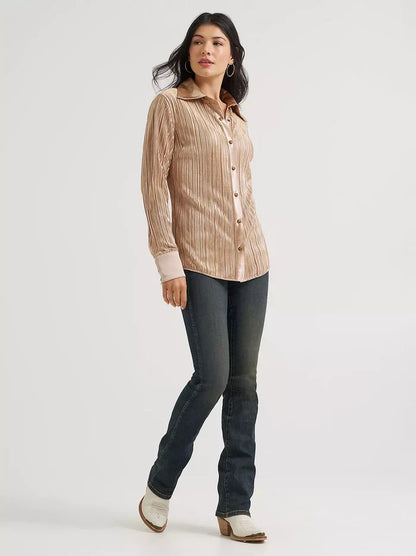 Wrangler X Lainey Wilson Women's Rose Gold Pearl Snap Long Sleeve Western Shirt 112382814