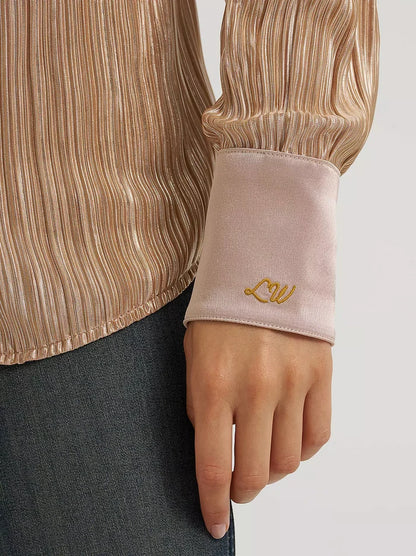 Wrangler X Lainey Wilson Women's Rose Gold Pearl Snap Long Sleeve Western Shirt 112382814
