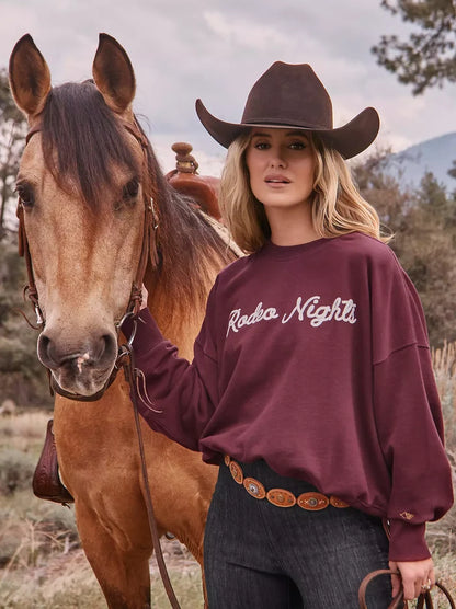 Wrangler X Women's Lainey Wilson Burgundy "Rodeo Nights' Embroidered Sweatshirt  112382793