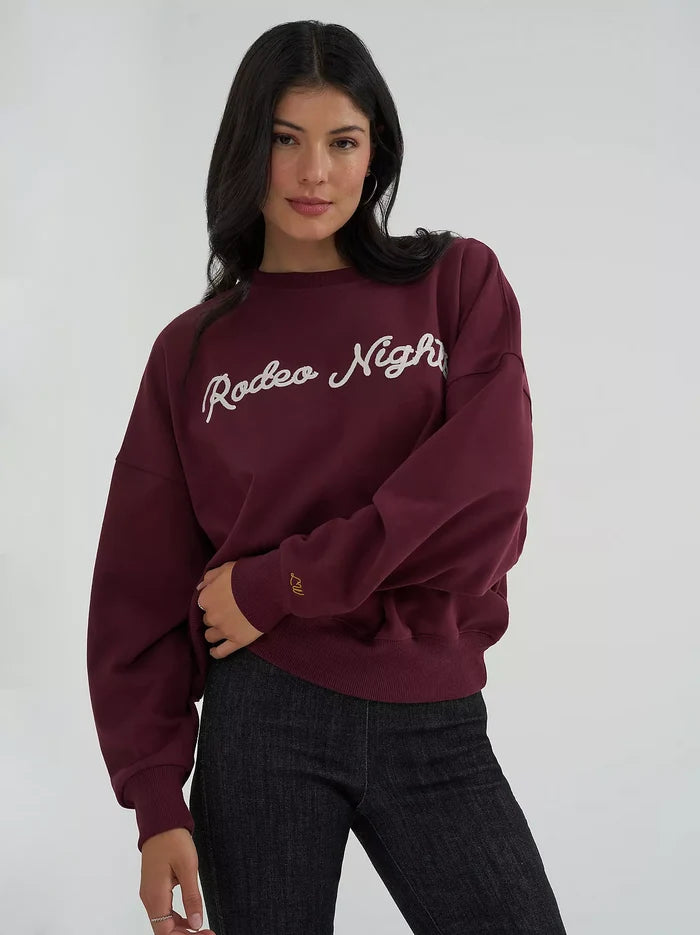 Wrangler X Women's Lainey Wilson Burgundy "Rodeo Nights' Embroidered Sweatshirt  112382793