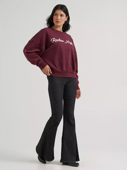 Wrangler X Women's Lainey Wilson Burgundy "Rodeo Nights' Embroidered Sweatshirt  112382793