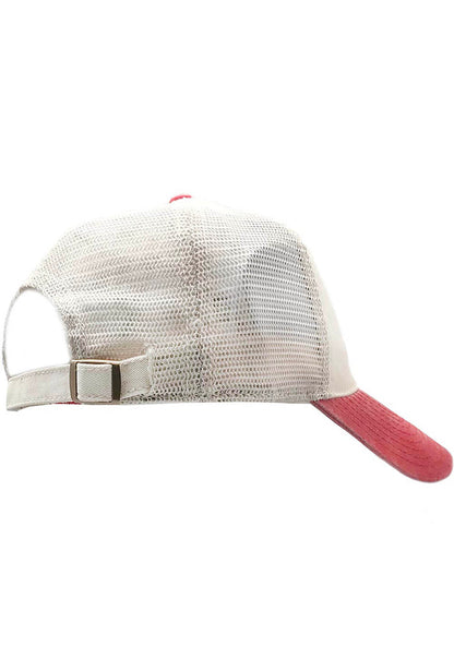 American Needle X Coca-Cola Raglan Bones Hat in white red with embroidered Coca-Cola logo and mesh netting on cotton twill festival baseball cap — back view
