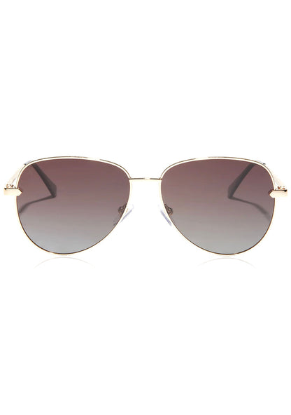 Dime Optics X Les Do Makeup After Party Polarized Sunglasses in gold brown gradient with sophisticated frame on rave festival sunglasses — front view