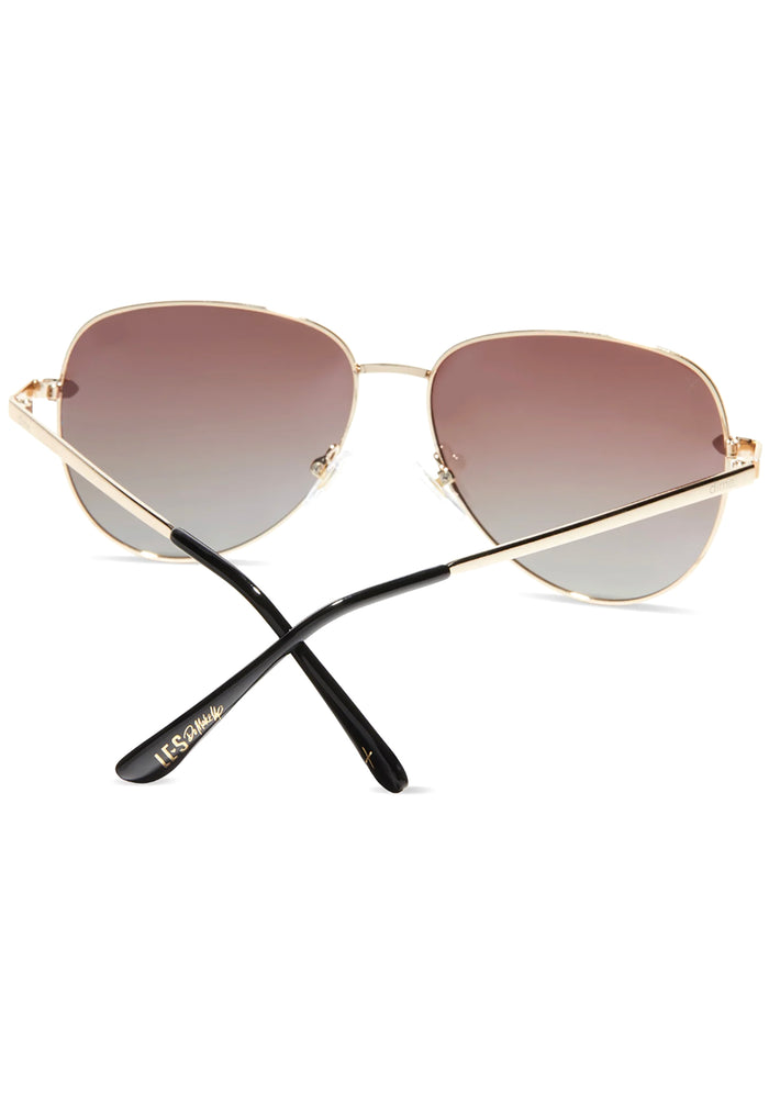 Dime Optics X Les Do Makeup After Party Polarized Sunglasses in gold brown gradient — back view