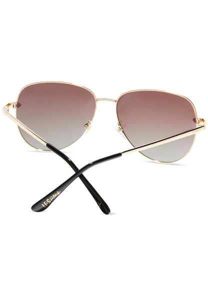 Dime Optics X Les Do Makeup After Party Polarized Sunglasses in gold brown gradient — back view