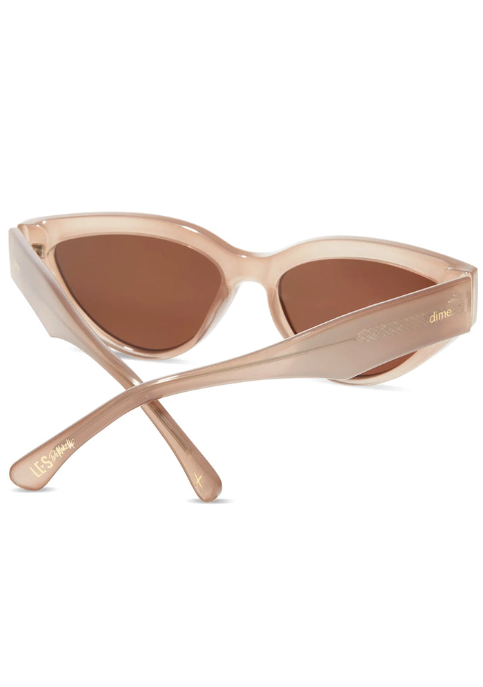 Dime Optics X Les Do Makeup Last Call Polarized Sunglasses in milky nude brown gold flash — back view