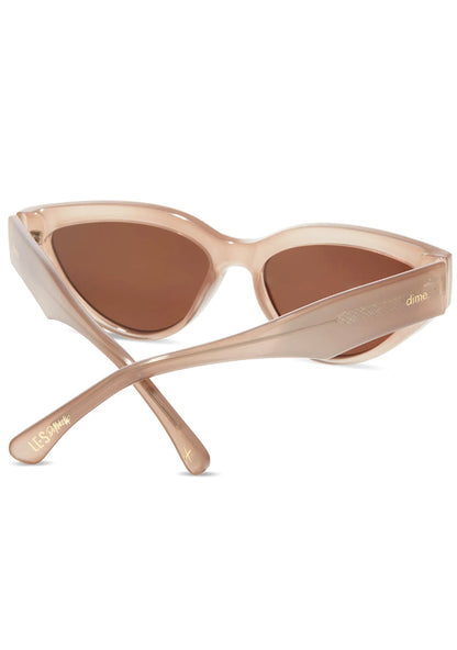 Dime Optics X Les Do Makeup Last Call Polarized Sunglasses in milky nude brown gold flash — back view