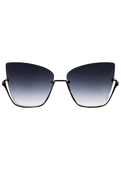 TopFoxx X Raya Vixen Sunglasses in black fade with half lens frame on festival sunglasses — front view
