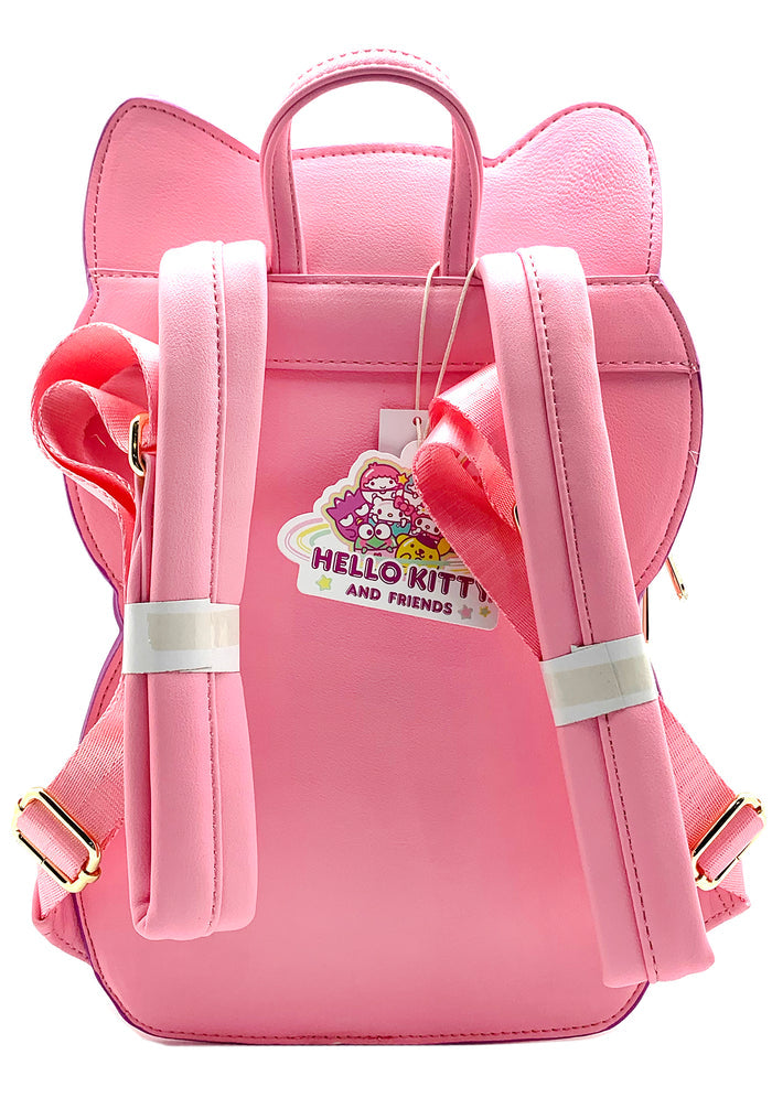 Loungefly X Sanrio Hello Kitty Kawaii Machine Figural Mini Backpack in pink with Hello Kitty gumball machine shape on vegan leather kawaii mini backpack — back view